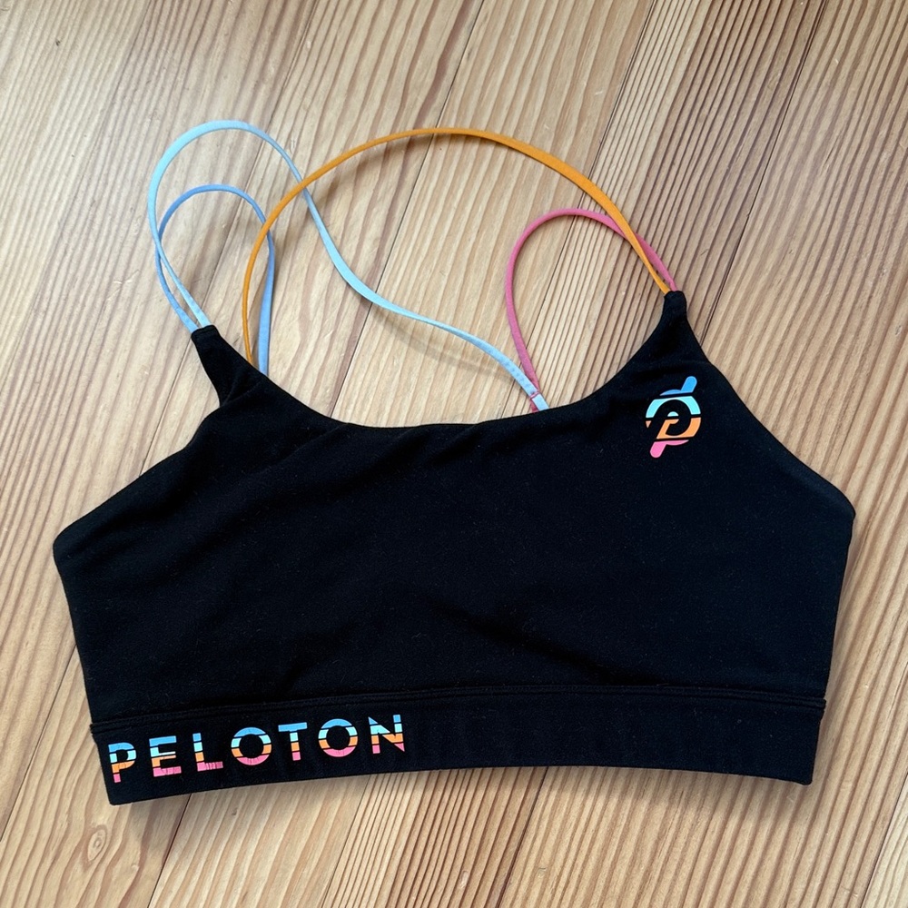 Peloton Black Sports Bra with Rainbow Accent Straps MEDIUM